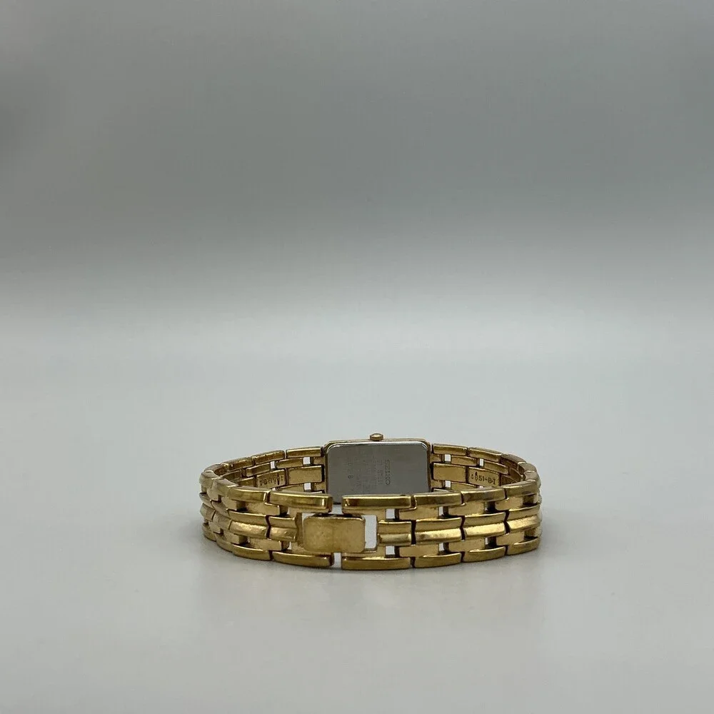 Seiko Womens Watch 15mm White Dial Gold Tone Bracelet 4N00-7089 New Battery 7.5